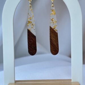 Gold Flake Resin w/Wooden Long Dangle